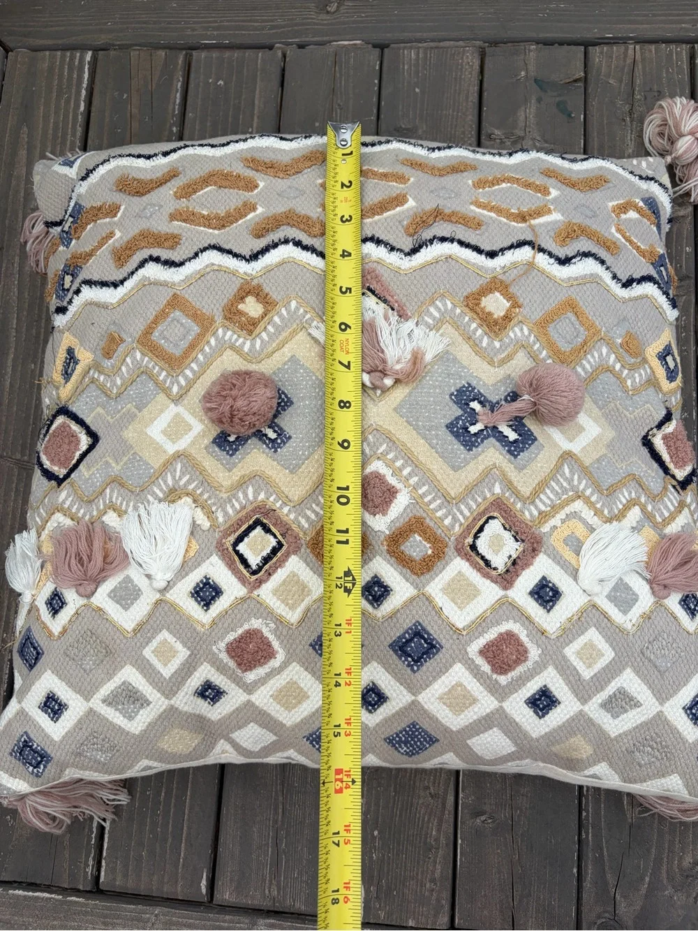 Pier 1 Multicolor Woven Nude Pink Throw Pillow with Tassels 16